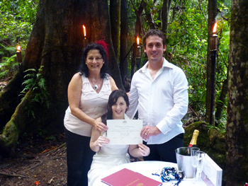 Handfasting Wedding by Marry Me Marilyn Clare & Damian Crytal Creek Rainforest Retreat They are presented with their Marriage Certificate